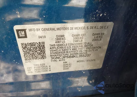 2019 Chevrolet Trax Lt from USA, damaged, VIN 3GNCJPSB8KL355237